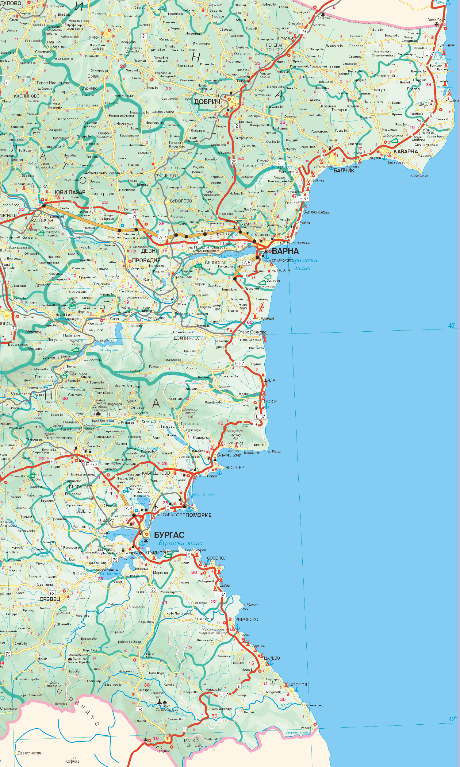 Карта побережья Болгарии